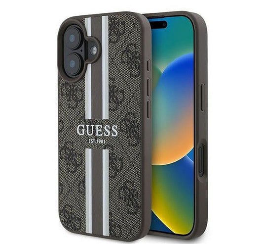 Guess 4G Printed Stripes MagSafe Apple iPhone 16 Plus hátlap tok, barna GUHMP16MP4RPSW -  iPhone 16 Plus tok a Domshop kínálatából