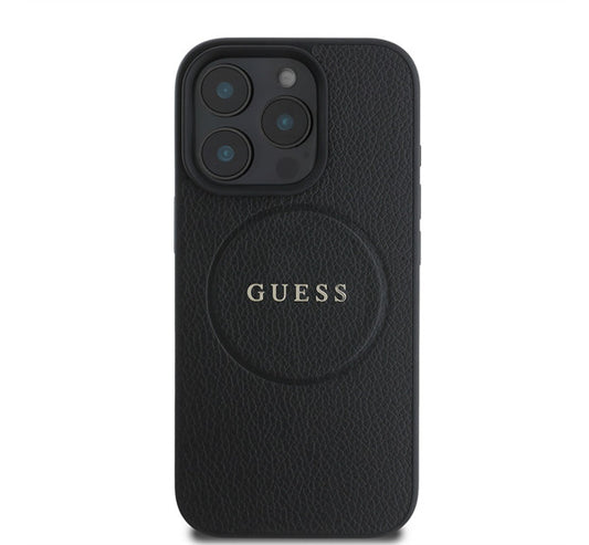 Guess Grained Gold Ring MagSafe Apple iPhone 16 Pro hátlap tok, fekete/barna GUHMP16LPGHSMMK -  iPhone 16 Pro tok a Domshop kínálatából
