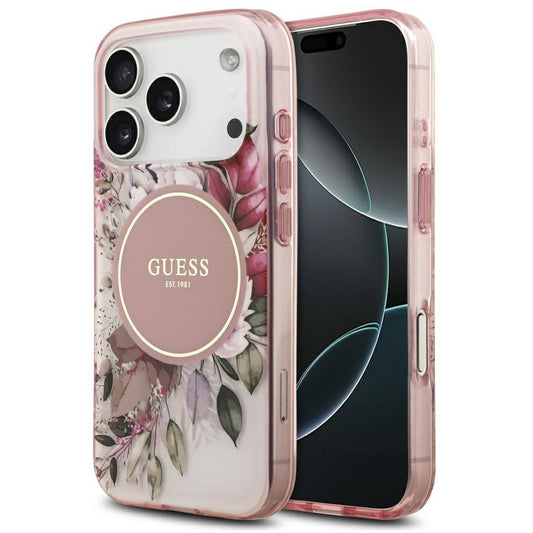 Guess IML Flower & Tonal Circle Apple iPhone 17 Pro MagSafe tok, virág minta, rózsaszín -  iPhone 17 Pro tok a Domshop kínálatából
