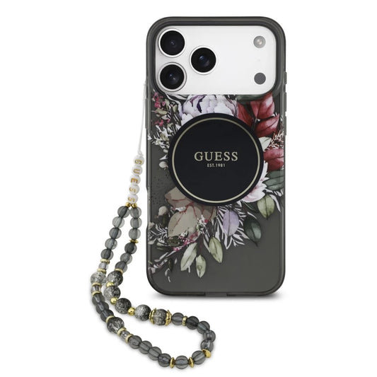 Guess IML Flowers Strap MagSafe tok iPhone 17 Pro Max készülékhez fekete -  iPhone 17 Pro Max tok a Domshop kínálatából