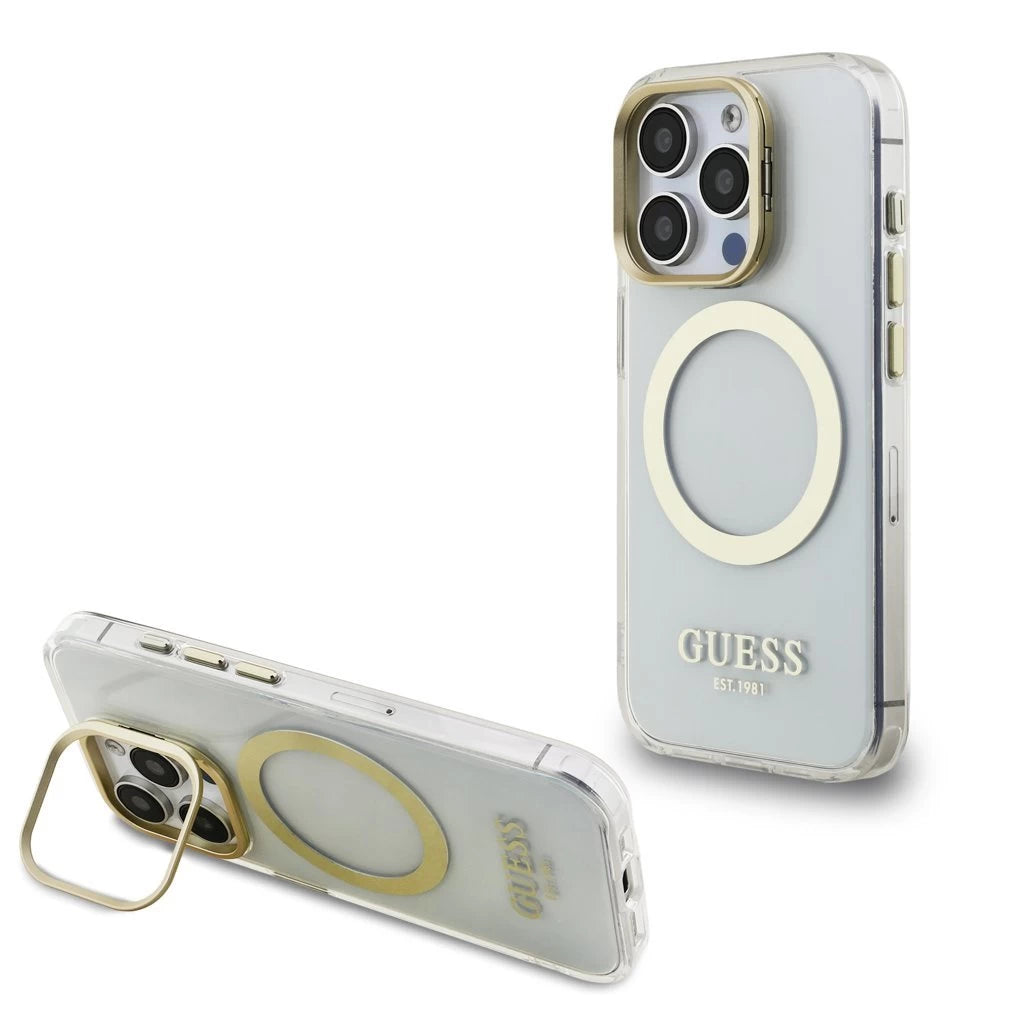 Guess IML Gold Outline Stand Camera Frame MagSafe tok iPhone 15 Pro készülékhez átlátszó -  iPhone 15 Pro tok a Domshop kínálatából