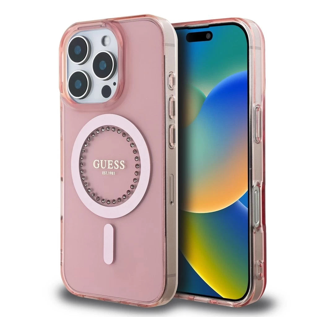 Guess IML Rhinestones Ring MagSafe tok iPhone 16 Pro készülékhez rózsaszín -  iPhone 16 Pro tok a Domshop kínálatából