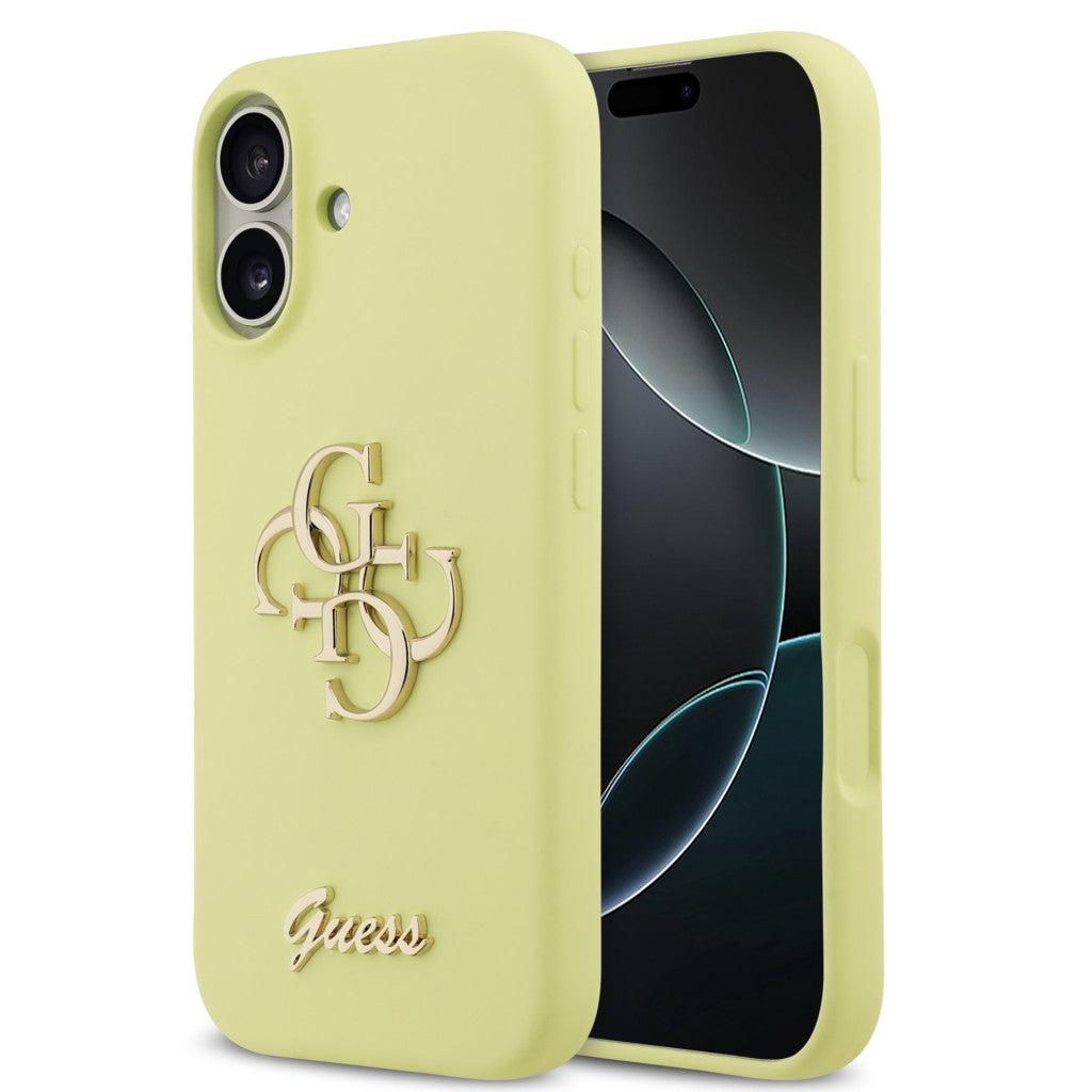 Guess Liquid Silicone 4G Metal Logo Apple iPhone 17 hátlap tok, sárga