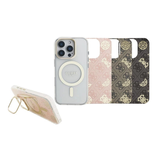 Guess PC/TPU elektrolemezelt állványos kamerakeretes MagSafe tok cserélhető háttérrel iPhone 16 Pro készülékhez -  iPhone 16 Pro tok a Domshop kínálatából