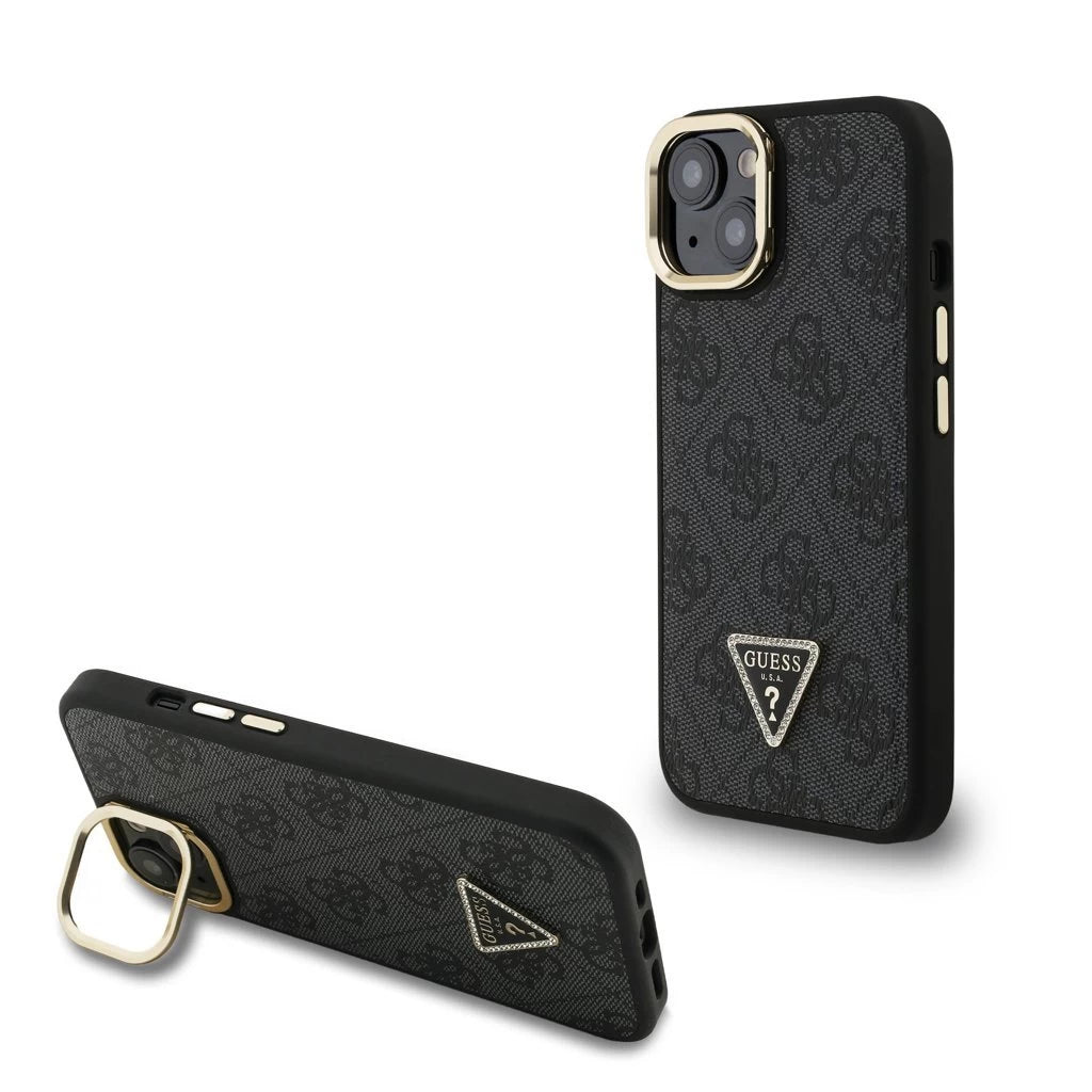 Guess PU 4G Strass Triangle Logo Stand Camera Frame MagSafe tok iPhone 15 készülékhez fekete -  iPhone 15 tok a Domshop kínálatából