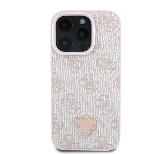 Guess PU 4G Strass Triangle Metal Logo Apple iPhone 16 Pro hátlap tok, rózsaszín -  iPhone 16 Pro tok a Domshop kínálatából