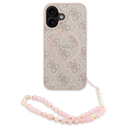Guess PU Leather 4G Colored Ring Strap Apple iPhone 16 MagSafe tok korall színű karpánttal, rózsaszín-arany -  iPhone 16 tok a Domshop kínálatából
