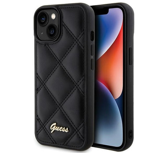 Guess Quilted Metal Logo Apple iPhone 15 hátlap tok, fekete -  iPhone 15 tok a Domshop kínálatából