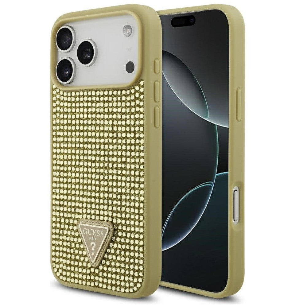 Guess Rhinestone Triangle Apple iPhone 17 Pro hátlap tok, arany -  iPhone 17 Pro tok a Domshop kínálatából