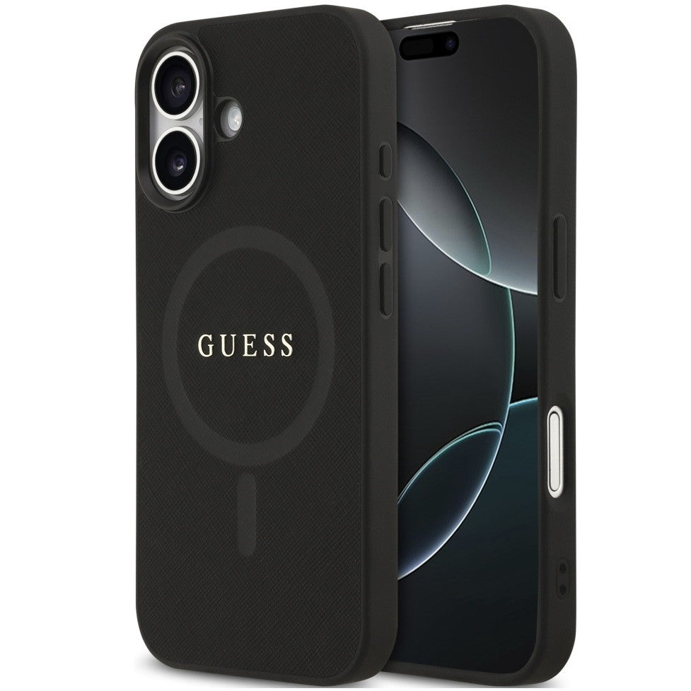 Guess Saffiano Classic Logo Apple iPhone 17 MagSafe tok, fekete -  iPhone 17 tok a Domshop kínálatából
