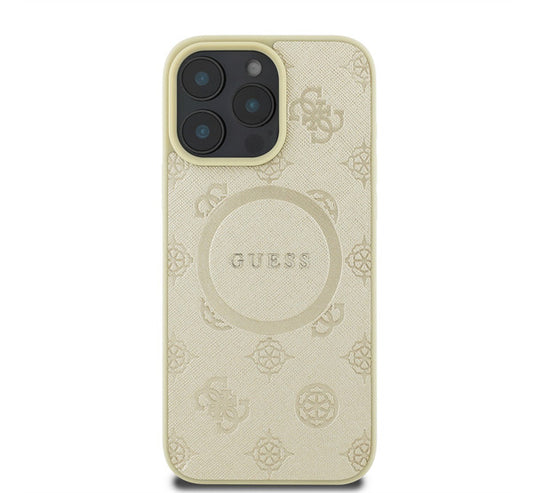 Guess Saffiano Peony Classic Logo Apple iPhone 16 Pro hátlap tok, arany GUHMP16LPSAPSMED -  iPhone 16 Pro tok a Domshop kínálatából