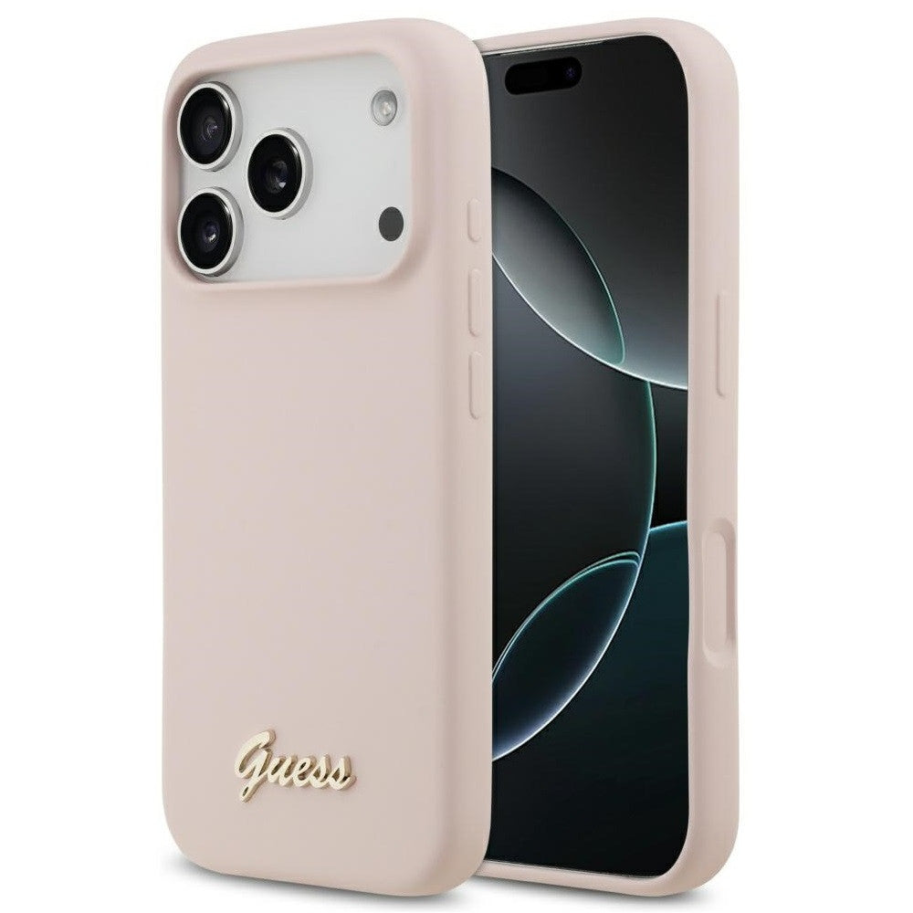 Guess Silicone Script Metal Logo Apple iPhone 17 Pro MagSafe tok, rózsaszín -  iPhone 17 Pro tok a Domshop kínálatából