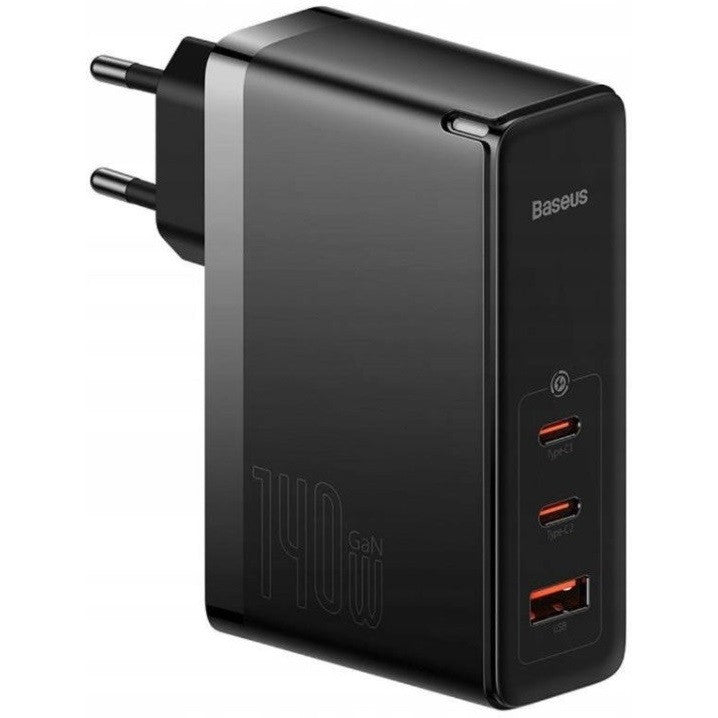 Hálózati töltő adapter, 140W, USB aljzat, 2 x USB Type-C aljzat, USB Type-C - USB Type-C kábellel, gyorstöltés, PD 3.1, QC, GaN5, Baseus GaN5 Pro, fekete -  Adapter a Domshop kínálatából