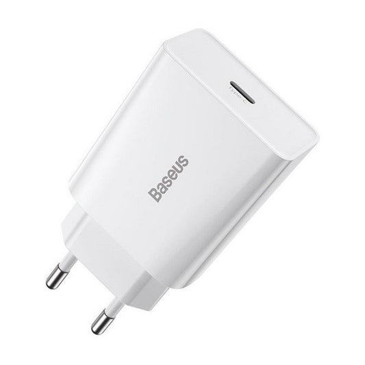 Hálózati töltő adapter, 20W, USB Type-C aljzat, gyorstöltés, PD, Baseus Speed Mini, fehér -  Adapter a Domshop kínálatából