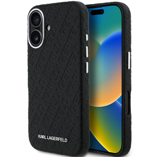 Karl Lagerfeld Grained PU Repeated Logo iPhone 16 MagSafe kompatibilis hátlap tok, fekete -  iPhone 16 tok a Domshop kínálatából