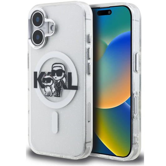 Karl Lagerfeld IML Glitter Karl and Choupette Sketch iPhone 16 MagSafe kompatibilis hátlap tok, átlátszó -  iPhone 16 tok a Domshop kínálatából