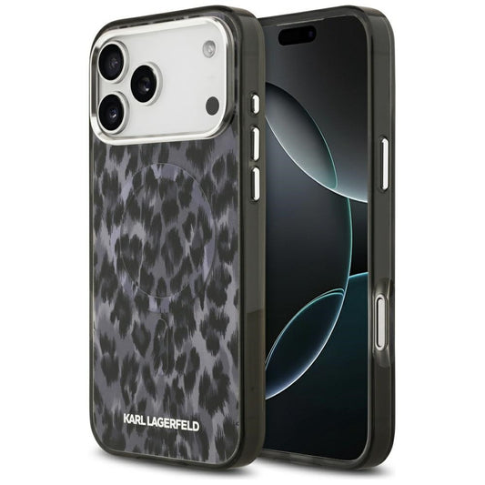 Karl Lagerfeld IML Leopard Pattern Apple iPhone 17 Pro Max MagSafe kompatibilis hátlap tok, leopárd minta, fekete -  iPhone 17 Pro Max tok a Domshop kínálatából