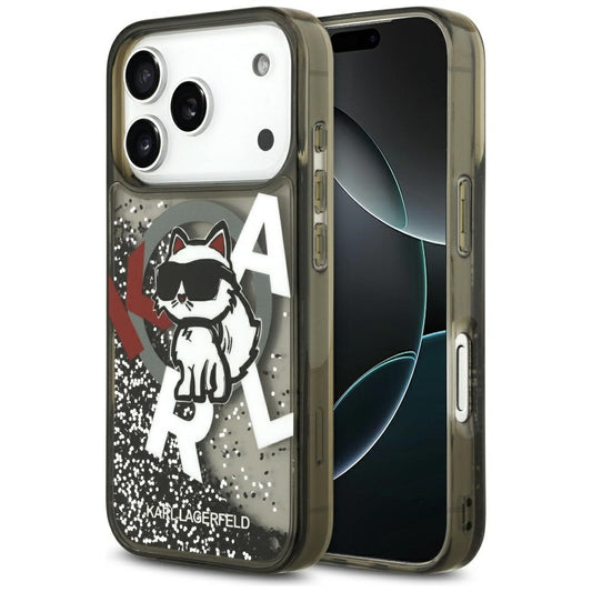 Karl Lagerfeld Liquid Glitter Choupette Logo Apple iPhone 17 Pro Max MagSafe kompatibilis hátlap tok, csillámos, fekete -  iPhone 17 Pro Max tok a Domshop kínálatából