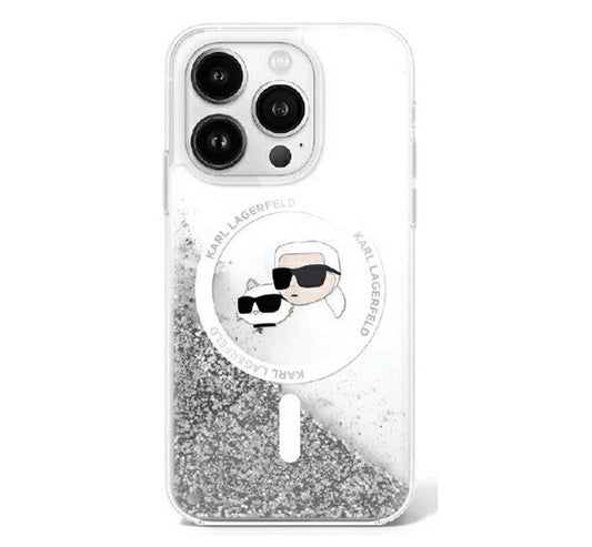 Karl Lagerfeld Liquid Glitter Karl&Choupette Head iPhone 16 Pro Max Magsafe hátlap tok, átlátszó KLHMP16XLGKCSGH -  iPhone 16 Pro Max tok a Domshop kínálatából