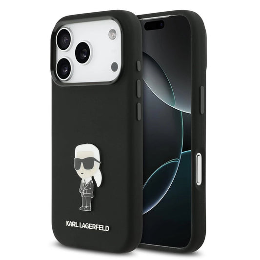 Karl Lagerfeld Liquid Silicone Metal Ikonik tok iPhone 17 Pro készülékhez fekete -  iPhone 17 Pro tok a Domshop kínálatából