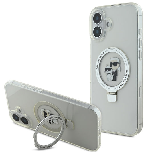 Karl Lagerfeld Ringstand Karl and Choupette iPhone 16 MagSafe tok kitámasztóval, fehér -  iPhone 16 tok a Domshop kínálatából