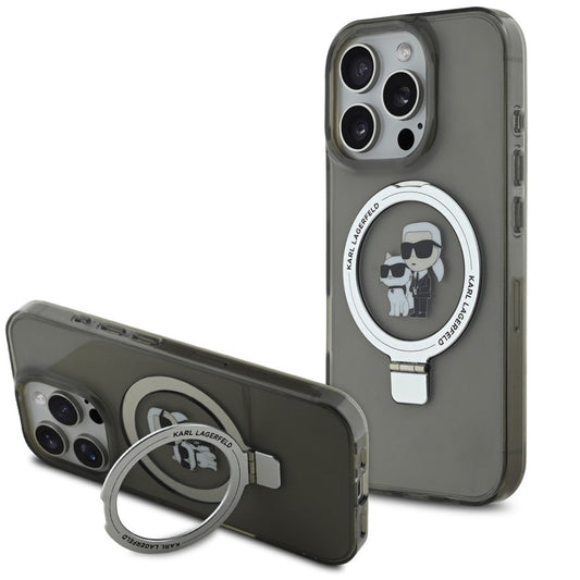 Karl Lagerfeld Ringstand Karl and Choupette iPhone 16 Pro MagSafe tok kitámasztóval, fekete -  iPhone 16 Pro tok a Domshop kínálatából