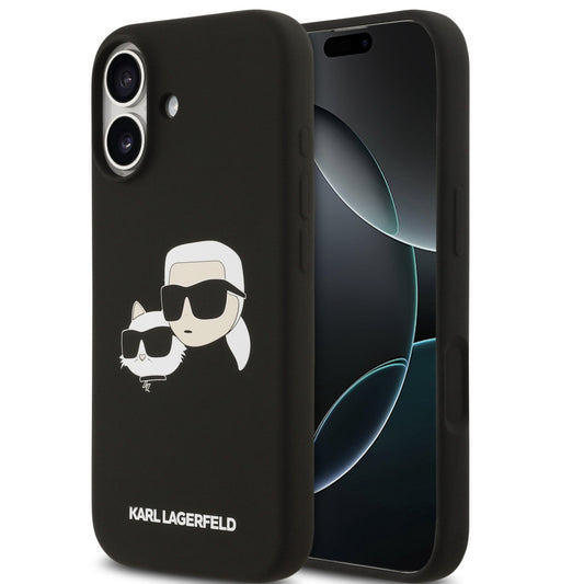 Karl Lagerfeld Silicone Double Heads Print Apple iPhone 17 MagSafe kompatibilis hátlap tok, fekete -  iPhone 17 tok a Domshop kínálatából
