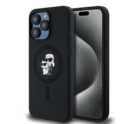 Karl Lagerfeld Silicone Karl & Choupette Ring Apple iPhone 15 Pro Max MagSafe kompatibilis tok, fekete KLHMP15XSCMKCRHK -  iPhone 15 Pro Max tok a Domshop kínálatából