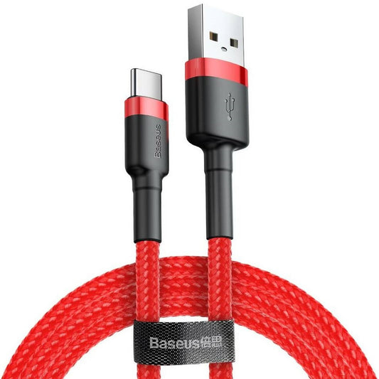 USB töltő- és adatkábel, USB Type-C, 50 cm, 3000 mA, törésgátlóval, gyorstöltés, cipőfűző minta, Baseus Cafule CATKLF-A09, piros – USB-C kábel a Baseus kínálatából | Domshop