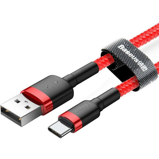 USB töltő- és adatkábel, USB Type-C, 50 cm, 3000 mA, törésgátlóval, gyorstöltés, cipőfűző minta, Baseus Cafule CATKLF-A09, piros – USB-C kábel a Baseus kínálatából | Domshop