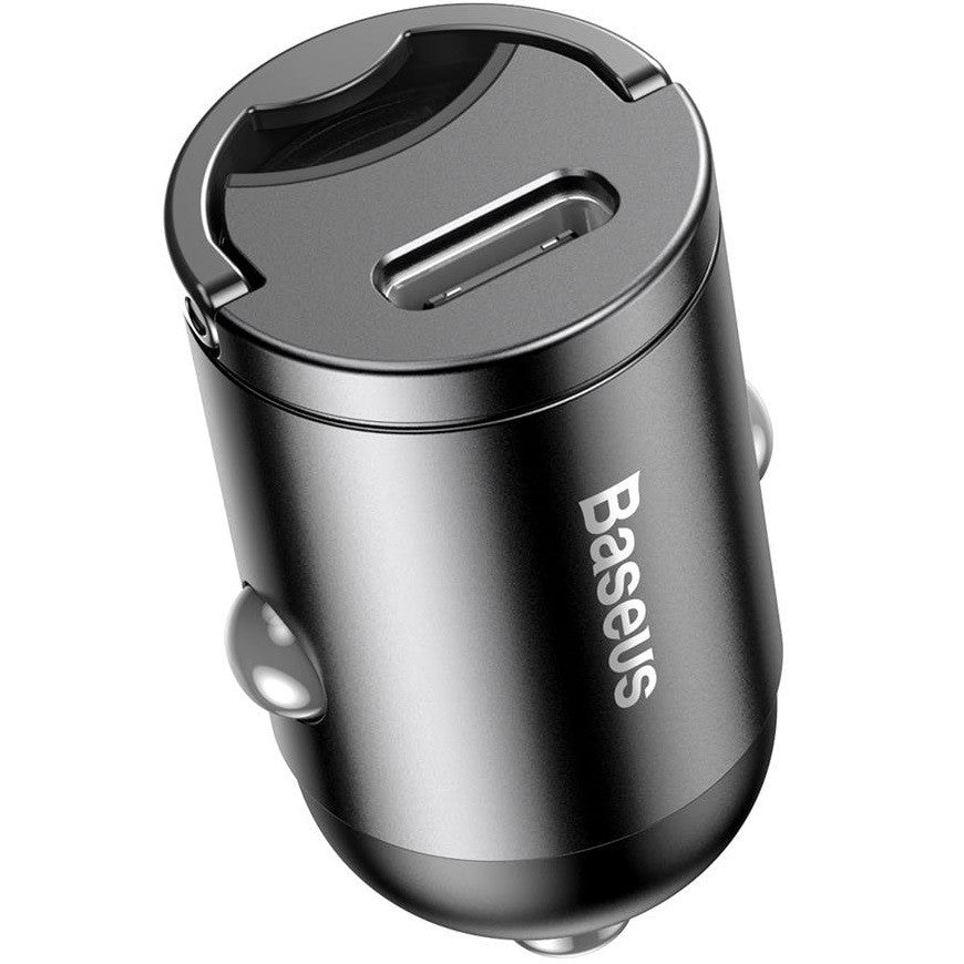 Autós töltő, Szivargyújtós töltő, 30W, USB Type-C aljzat, gyorstöltés, QC 4.0, PD, Baseus Tiny Star Mini VCHX-B0G, sötétszürke – Autós töltő a Baseus kínálatából | Domshop