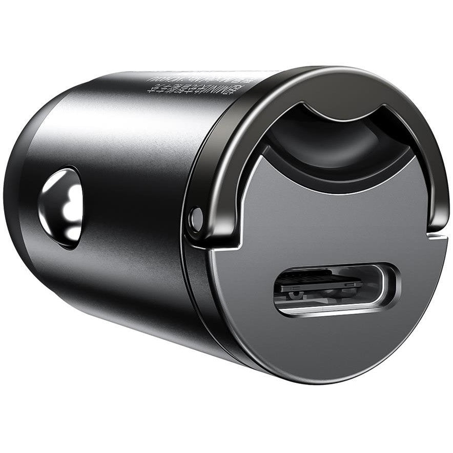 Autós töltő, Szivargyújtós töltő, 30W, USB Type-C aljzat, gyorstöltés, QC 4.0, PD, Baseus Tiny Star Mini VCHX-B0G, sötétszürke – Autós töltő a Baseus kínálatából | Domshop