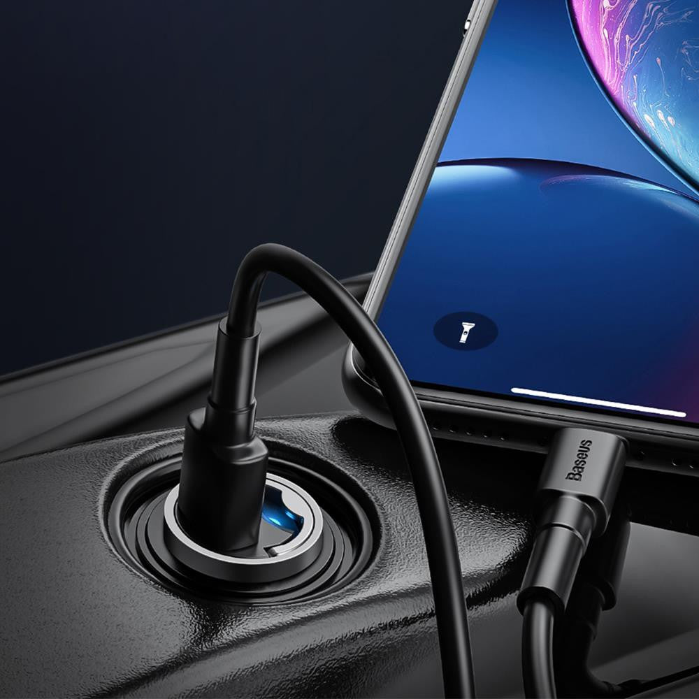 Autós töltő, Szivargyújtós töltő, 30W, USB Type-C aljzat, gyorstöltés, QC 4.0, PD, Baseus Tiny Star Mini VCHX-B0G, sötétszürke – Autós töltő a Baseus kínálatából | Domshop
