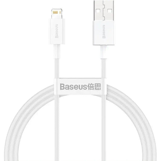 USB töltő- és adatkábel, Lightning, 100 cm, 2400 mA, törésgátlóval, gyorstöltés, PD, Baseus Superior, CALYS-A02, fehér – Lightning kábel a Baseus kínálatából | Domshop