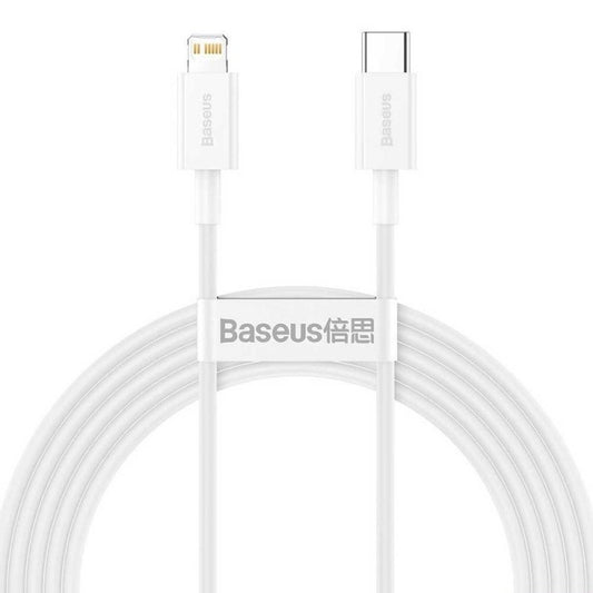 USB Type-C töltő- és adatkábel, Lightning, 200 cm, 20W, törésgátlóval, gyorstöltés, PD, Baseus Superior, CATLYS-C02, fehér – a Baseus kínálatából | Domshop