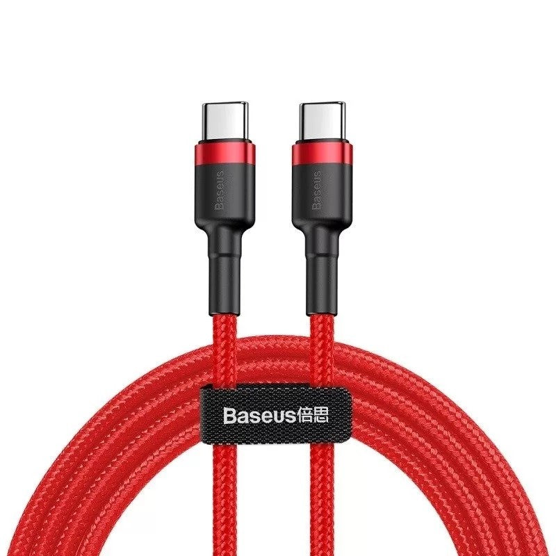 USB Type-C töltő- és adatkábel, USB Type-C, 100 cm, 3000 mA, 60W, törésgátlóval, gyorstöltés, PD, QC 3.0, cipőfűző minta, Baseus Cafule CATKLF-G09, piros – a Baseus kínálatából | Domshop