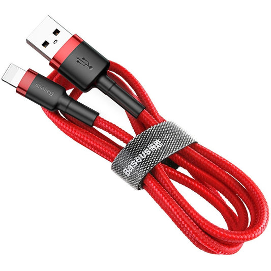 USB töltő- és adatkábel, Lightning, 50 cm, 2400 mA, törésgátlóval, gyorstöltés, cipőfűző minta, Baseus Cafule, CALKLF-A09, piros – Lightning kábel a Baseus kínálatából | Domshop