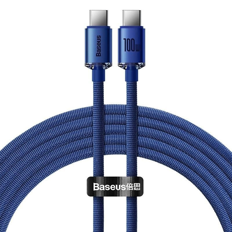 USB Type-C töltő- és adatkábel, USB Type-C, 120 cm, 5000 mA, 100W, gyorstöltés, PD, cipőfűző minta, Baseus Crystal Shine, CAJY000603, kék – USB-C kábel a Baseus kínálatából | Domshop