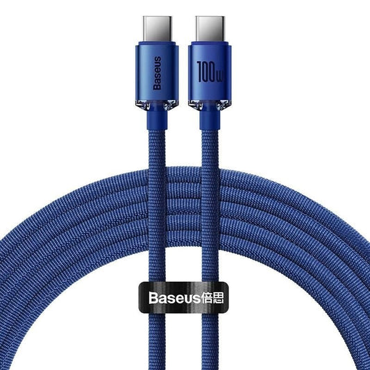 USB Type-C töltő- és adatkábel, USB Type-C, 120 cm, 5000 mA, 100W, gyorstöltés, PD, cipőfűző minta, Baseus Crystal Shine, CAJY000603, kék – USB-C kábel a Baseus kínálatából | Domshop