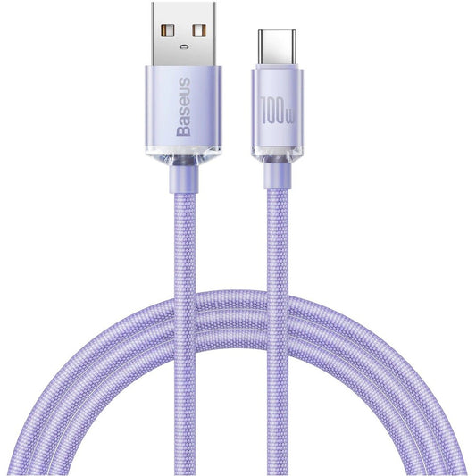 USB töltő- és adatkábel, USB Type-C, 200 cm, 5000 mA, 100W, gyorstöltés, PD, cipőfűző minta, Baseus Crystal Shine, CAJY000505, lila – USB-C kábel a Baseus kínálatából | Domshop