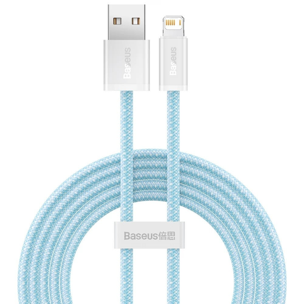 USB töltő- és adatkábel, Lightning, 100 cm, 2400 mA, gyorstöltés, cipőfűző minta, Baseus Dynamic, CALD000403, világoskék – Lightning kábel a Baseus kínálatából | Domshop