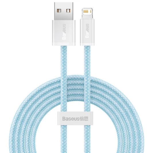 USB töltő- és adatkábel, Lightning, 100 cm, 2400 mA, gyorstöltés, cipőfűző minta, Baseus Dynamic, CALD000403, világoskék – Lightning kábel a Baseus kínálatából | Domshop