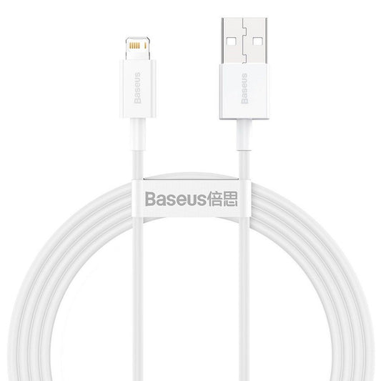 USB töltő- és adatkábel, Lightning, 150 cm, 2400 mA, törésgátlóval, gyorstöltés, PD, Baseus Superior, CALYS-B02, fehér – Lightning kábel a Baseus kínálatából | Domshop