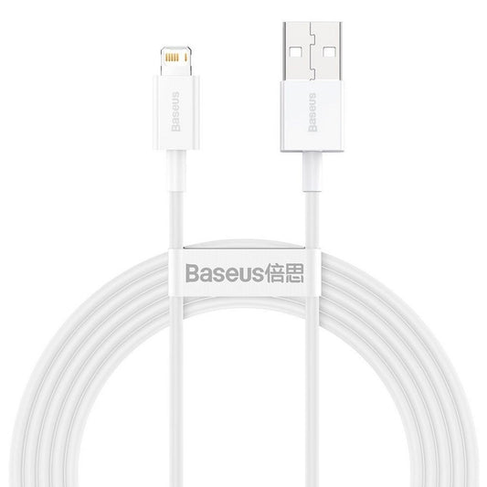 USB töltő- és adatkábel, Lightning, 200 cm, 2400 mA, törésgátlóval, gyorstöltés, PD, Baseus Superior, CALYS-C02, fehér – Lightning kábel a Baseus kínálatából | Domshop