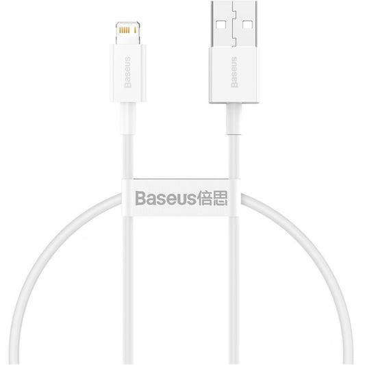 USB töltő- és adatkábel, Lightning, 25 cm, 2400 mA, törésgátlóval, gyorstöltés, PD, Baseus Superior, CALYS-02, fehér – Lightning kábel a Baseus kínálatából | Domshop