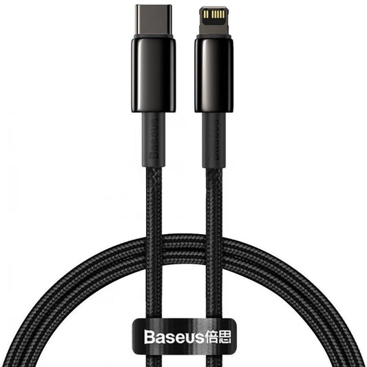 USB Type-C töltő- és adatkábel, Lightning, 200 cm, 20W, törésgátlóval, gyorstöltés, Baseus Tungsten Gold, CATLWJ-A01, fekete – Lightning kábel a Baseus kínálatából | Domshop