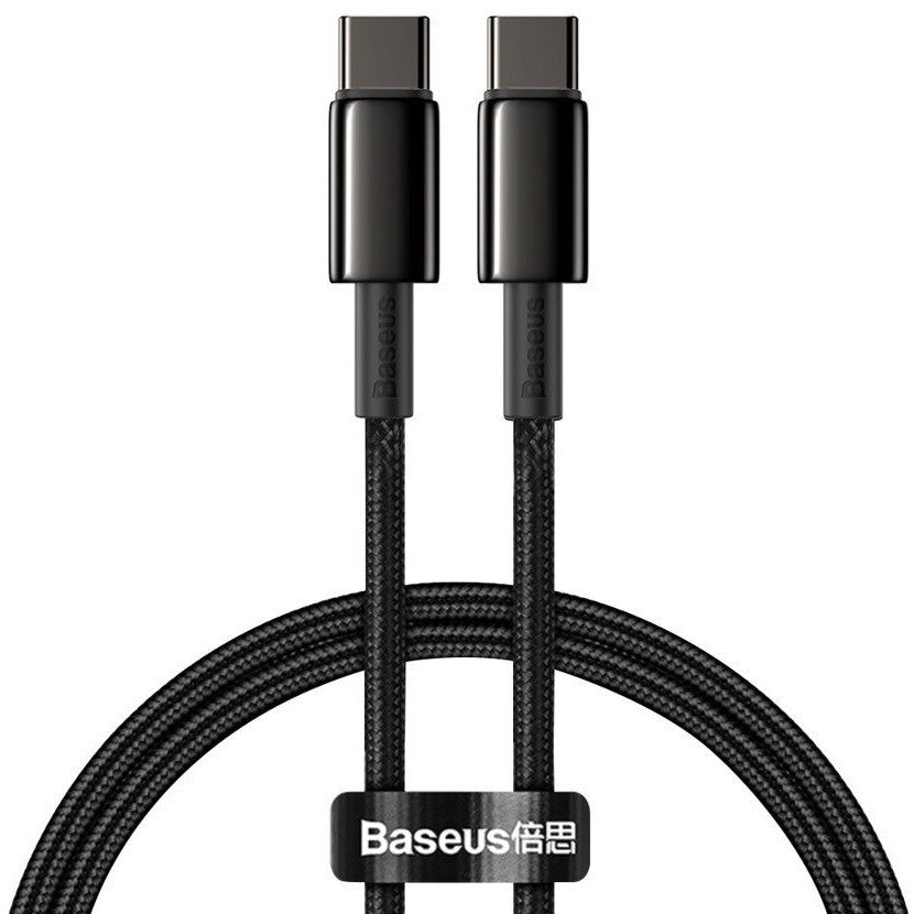 USB Type-C töltő- és adatkábel, USB Type-C, 200 cm, 5000 mA, 100W, törésgátlóval, gyorstöltés, cipőfűző minta, Baseus Tungsten Gold, CATWJ-A01, fekete – USB-C kábel a Baseus kínálatából | Domshop
