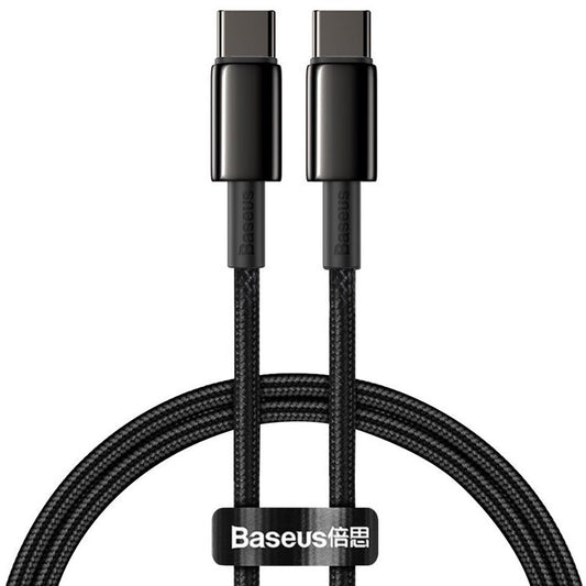 USB Type-C töltő- és adatkábel, USB Type-C, 200 cm, 5000 mA, 100W, törésgátlóval, gyorstöltés, cipőfűző minta, Baseus Tungsten Gold, CATWJ-A01, fekete – USB-C kábel a Baseus kínálatából | Domshop