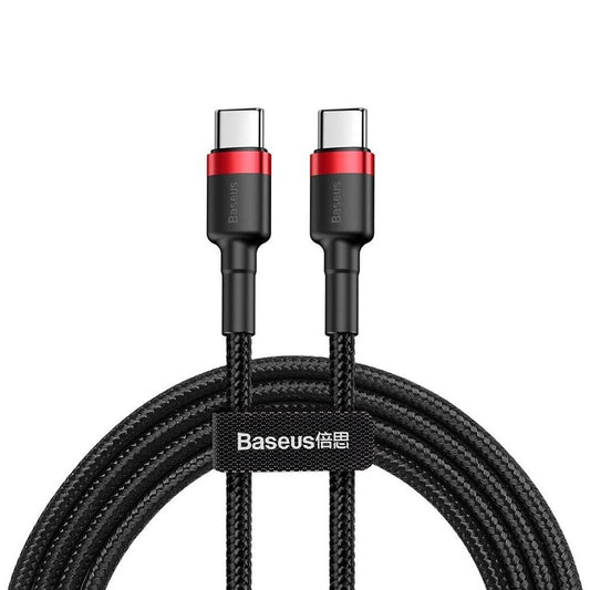 USB Type-C töltő- és adatkábel, USB Type-C, 200 cm, 3000 mA, 60W, törésgátlóval, gyorstöltés, PD, QC 3.0, cipőfűző minta, Baseus Cafule CATKLF-H91, fekete/piros – USB-C kábel a Baseus kínálatából | Domshop