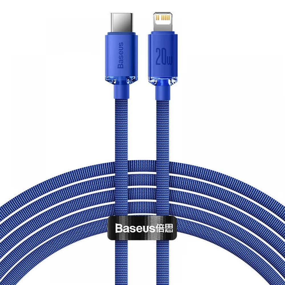 USB Type-C töltő- és adatkábel, Lightning, 200 cm, 20W, gyorstöltés, PD, cipőfűző minta, Baseus Crystal Shine, CAJY000303, kék – Lightning kábel a Baseus kínálatából | Domshop